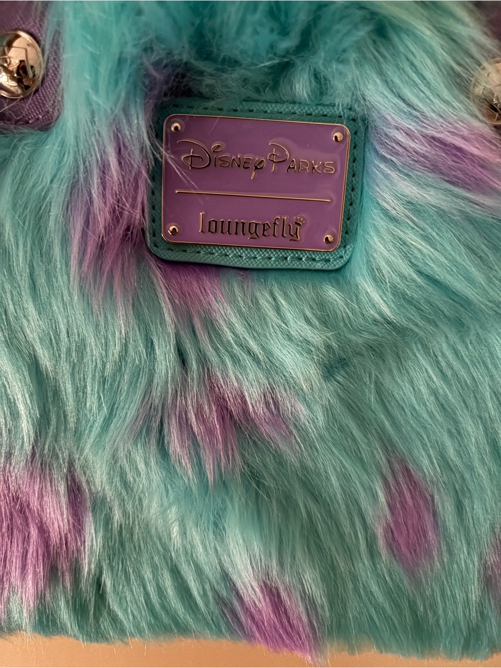 Monsters Inc Loungefly Sully Faux Fur Mini Satchel with Mike coin attachment - Picture 4 of 8